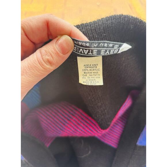 Rare Vintage 80s Colorblock Cardigan Multicolor Design Knit Women's XL - Picture 5 of 5